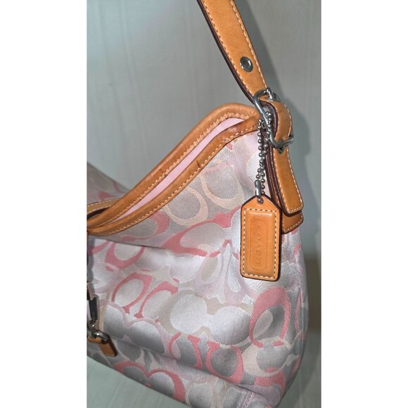 COACH Signature Canvas Shoulder Hand Bag purse with Leather Trim One Strap 7028 - Picture 6 of 12